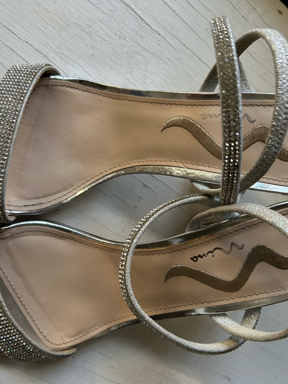 Nina Shoes Silver Crystal Ankle-Strap Heels